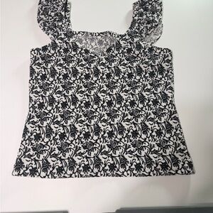 LOFT Black Ivory Floral Textured Tank Top Women’s Medium 8 10